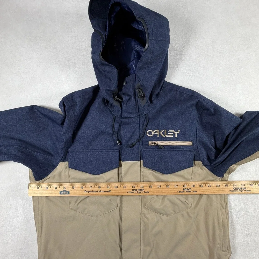 Oakley Pro Rider Series Parka Mens Medium Navy Blue Tan Hooded Ski Snow Jacket